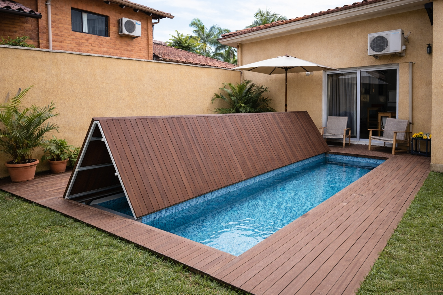 Deck Automático AW Deck transformando piscina em área de lazer